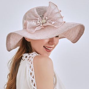 ベレー帽Brim Wide Beach Sun Hat for Women Party Fedora Cap Peal Fackinator Chapeau Fashion Ladies