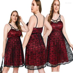 Lässige Kleider Damen Crisscross Spaghtti Strap Print Skull Hollween Swing Cocktail Lace Cover Blackless Maxi Party Hochzeitskleid