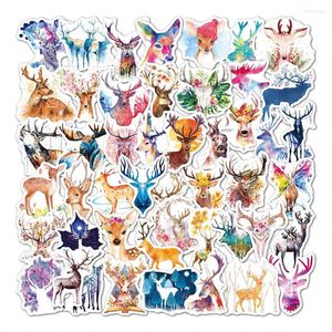 Gift Wrap 50PCS Watercolor Deer Sticker Waterproof Luggage Compartment Notebook Scooter Refrigerator Water Cup Stickers Set