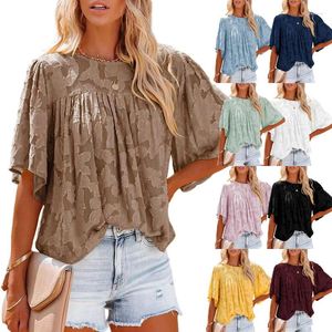 Blouses feminina Camisa feminina de verão Chiffon Casual Bell Manga Babydoll Lace Hollow Top Women Tops Blouse