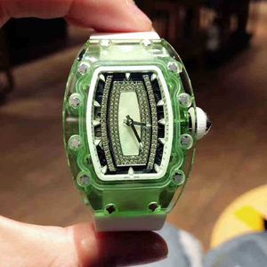 Luxury Mechanics Watches Wristwatch Business Leisure Rm07-02 Automatic Machine Full Drill Green Shell White Tape Womens