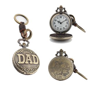 Vintage Flip Pocket Watch Keychains Leather Keychain Pendant DAD Quartz Watch Keyring Father's Day XMAS Gift