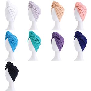 Geflochtener Knot Turban Cap Headwrap Feste Farbe Muslim Hijabs für Frauen Haarpflege Chemo -Kappen Mode Haarzubehör