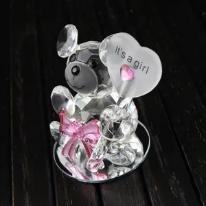 20PCS It's a Girl Baby Shower Favors Elegant Crystal Teddy Bear with Pink Bowknots with Mirror Base Perfect For Wedding Present Newborn Baptism Souvenir