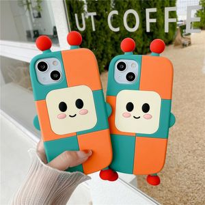 Роскошные чехлы Супер милый 3D 3D Smiley Robot Shock -Resean Silicone Case для iPhone 14 Pro Max 11 12 13 XS XR 7 8 плюс x Cartoon Cover