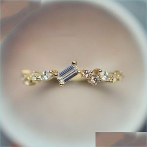Bandringen Junerain Gold CZ Crystal Wedding Rings For Women Girls Delicate Micro Cubic Zirconia verlovingsring Dainty Thin Slim Fing Dhyl2