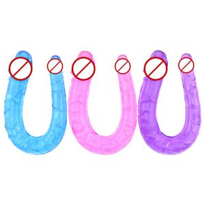 Fabric Sex Toys Double Dildo Toys para adultos Vagina de gelatina suave Flexible Mujeres Anales Gay Lesbianas Dong Penis Penis Artificial FA FA