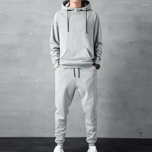 Tute da uomo 1 Set Pantaloni da uomo con cappuccio Pantaloni tinta unita Polsini a coste Tuta da jogging Autunno Inverno Felpa allentata Pantaloni sportivi Abbigliamento sportivo Streetwear