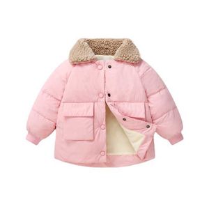 秋と冬の子供用豪華な綿の羊毛襟の子供用暖かい綿のコートと子供