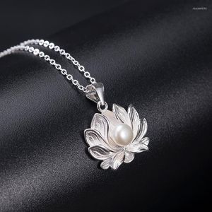 Kedjor S925 Sterling Silver Simple Chinese Style Pearl Lotus Halsband Kvinna 2022 Creative Design Flower Pendant