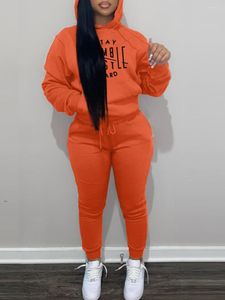 여성 투피스 바지 LW 후드 칼라 캥거루 포켓 Tracksuit 세트 여성 의상 편지 인쇄 느슨한 2 Streetwear 스웨트