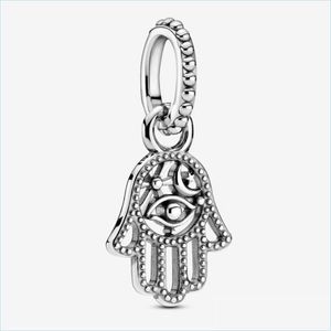 Charms 925 Sterling Sier ochronne Hamsa Hand Dangle Charm Fit Fit Oryginalny europejski bransoletka mody Akcesoria biżuterii upuszczenie dostawy dhjnh