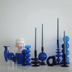 Candle Holders Glass Holder Home Decor Vase Wedding Decoration Nordic Candlestick Dining Table Blue Container