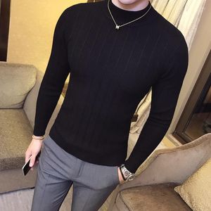 Men's Sweaters Pullover 2022 Sweater Solid Bergaris Kasual Korea Pria Setengah Kerah Tinggi Ketat Atasan Rajut Slim Fit