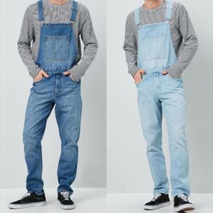 Herrbyxor mode mäns jeans overall high street rak denim jumpsuits hip hop män last bib cowboy manlig dungarees