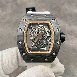 Роскошные RM -наручные часы мельница Wine Barrel Watch Millr RM055 Series 2824 Автоматическая механическая углеродная волокна белая лента.