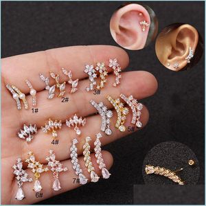 Stud 1Pc Gold Zircon Crystal Stainless Steel Barbell Ear Piercing Body Jewelry Cartilage Helix Tragus Rook Lobe Stud Earring 1225 Q2 Dh9Bm