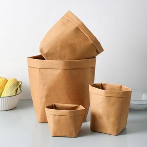 Storage Bags Reusable Kraft Paper Waterproof Flower Pot Sundries Food Bag Desk Organizer Cosmetic Cases