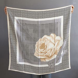 Sjaals camellia print head silk sjaalaab voor haarverpakking vrouwen elegante bloemen sjaal vies dikker 18 mm 35 