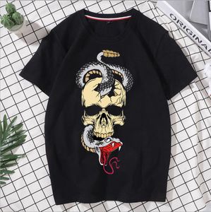 Tirt Designer Letter Printing Cotton Cotton Reck Pure Short Sleve Black and White Silent Deep Space Skateboard Undershirt Skull #129