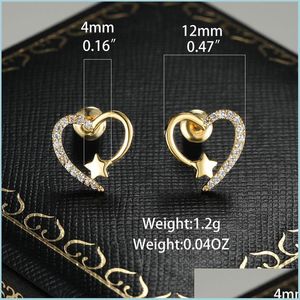 Stud Love Heart Shaped Ear Studs Grace Retro Temperament Jewelry Crystal Fashion Woman Orecchini San Valentino Regali di nozze 6 25Lk K Dhslk