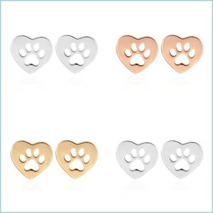 Stud Bear Paw Confidante Orecchini Gioielli Lady Placcato Oro Scavando Amore Cuore Impronta Orecchini a bottone San Valentino Semplicità 2 5 Dhfm4