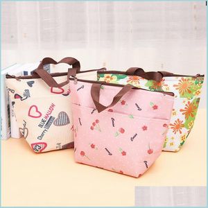 Lunch Bags Portable Lunch Sack Insated Coolers Flower Printing Bags Warmer Tote Handbag Cam Student Outdoor Products 4 25Kq Uu Drop D Dhbkv