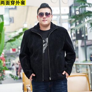 Men's Polos Lamb Plus Cashmere Thickened Jacket Fashionable Fat Man Large Size Men's Wear Granular Double-sided