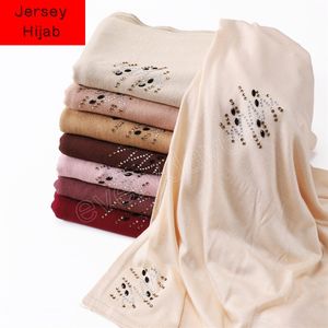 Rhinestones Jersey Hijabs for Woman Plain Premium Headscarf Lenves Mulheres Muçulmanas Hijab Jersey Turbano Islâmico Roupas 170x70cm