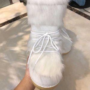 2022 Winter Snow Boots Women Ski Fluffy Hairy Lace Up Middle Calf Platform With3