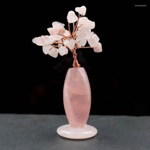 Anhänger Halsketten YJXP Rosa Quarz Wasserflasche Baum des Lebens Natürlicher Kristall Bonsai Glückspflanze Edelstein Home Decor