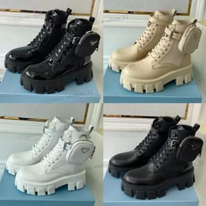 2022 Men Women Designers Rois Boots Ankle Martin Nylon Boot Bouch Militar Inspirado Combat Bouch Anexado Ao Grande Com Bolsas Combat Calfskin Bottom Bottom Destacável Prad