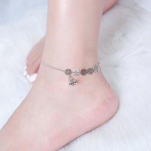 Cavigliere in argento sterling 925 con ciondolo a forma di croce piccola per le donne