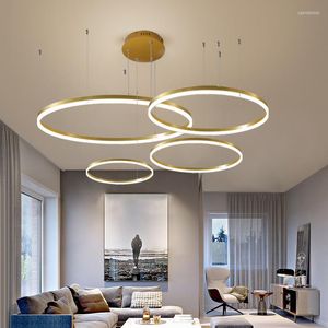 Pendellampor moderna 5 runda ring LED -lampor dimbara f￶r sovrum bord matt vardagsrum ljuskrona hoops dekor lusters armaturer