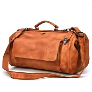 Duffel Väskor Real Luxury Fashion Handväskor Män manlig läder duffel för affärsflyg 45 cm resväska äkta designer