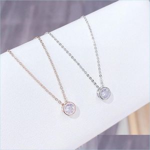 Pendanthalsband Senaste Single Stone Necklace Fine Delicate Box Chain 925 Sterling Sier Bezel 5mm Sparking Cubic Zirconia Simple Jew Dhhkb