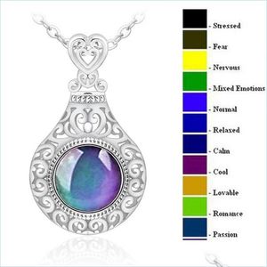 Colares pendentes Moda Moda Mudança de cor Colares sensíveis à temperatura para mulheres Opal Gemstone Pingente Chains Emotion Wedding Je Dhber