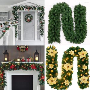 Decorative Flowers 2.7M Artificial Pine Leaf Vines Hanging Christmas Rattan Garland Wreath DIY For Decoration Stairs Fireplace 2022 Navid