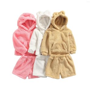 Set di abbigliamento Toddler Neonate Ragazzi 2 pezzi Abiti invernali Manica lunga Tinta unita Felpa con cappuccio e pantaloncini Set 6M-4T