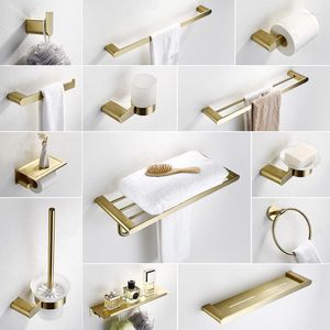 Conjunto de acessórios de banho Luxo escovado acessórios de banheiro dourado prato sabonete sus304 aço inoxidável escova de higiene hardware de barra de toalha de parede