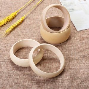 Bangle E0BE 6Pcs Unfinished Blank Bracelets Natural Round Ring Wooden Circle For DIY Painting Craft Jewelry Making