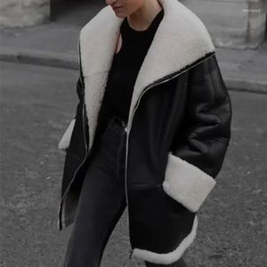 Kadınlar Kürk Kadın Sahte Fermuar Sıcak Ceket Kahve Siyah Dönüş Yaka Outerwear Ladies Ceket Sonbahar Kış 2022
