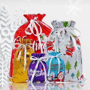Noel Dekorasyonları 30 PCS Drawstrings Bag Folyo Hediye Sarma Çuvalları Noel için Partiler Parti Partisi Çantaları 221014
