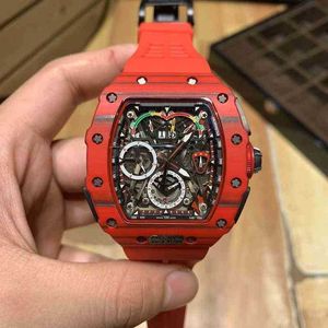 Luxury RM Wristwatch Mill Business Leisure R50-03 Automatisk mekanisk Millr Watch Red Carbon Fiber Case Tape Men's Watch Designer Waterproof