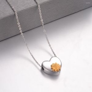 Pendant Necklaces Sunflower Heart Cremation Urn Necklace For Ashes Memorial Stainless Steel Jewelry