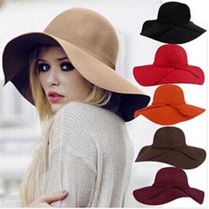 Ball Caps Style Bowknot Retro Ladies Women Outdoor Sun Hat Wool Feel Fedora Feloppy Cloche Wide Brim Bowknot K470