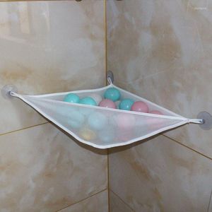 Borse portaoggetti Giocattolo da bagno Borsa ad angolo in rete Baby Shower Giocattoli per bambini Accessori per l'organizzatore del bagno Ventose Rete di scarico in plastica da appendere