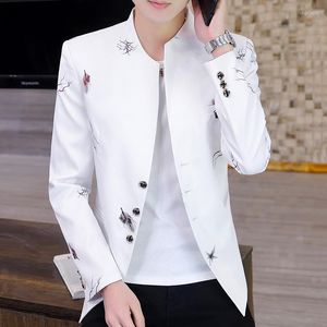 Men's Suits HOO 2022 Spring Men's Stand Collar Personalized Printed BLAZER Teen Trend Casual Slim Fit