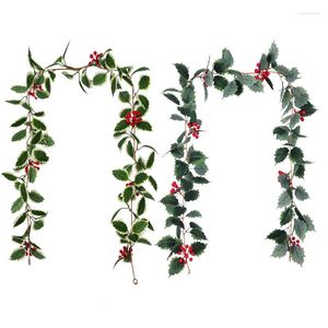 Decorative Flowers 1PC Artificial Ivy Vine With Red Fruit Fake DIY Christmas Decoration For Home 2022 Year Wedding Party Decor Wall Rattan