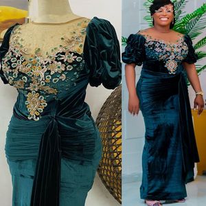 Arabic Aso Ebi Sheath Velvet Prom Dresses Beaded Crystals Lace Evening Formal Party Second Reception Birthday Engagement Gowns Dress ZJ991